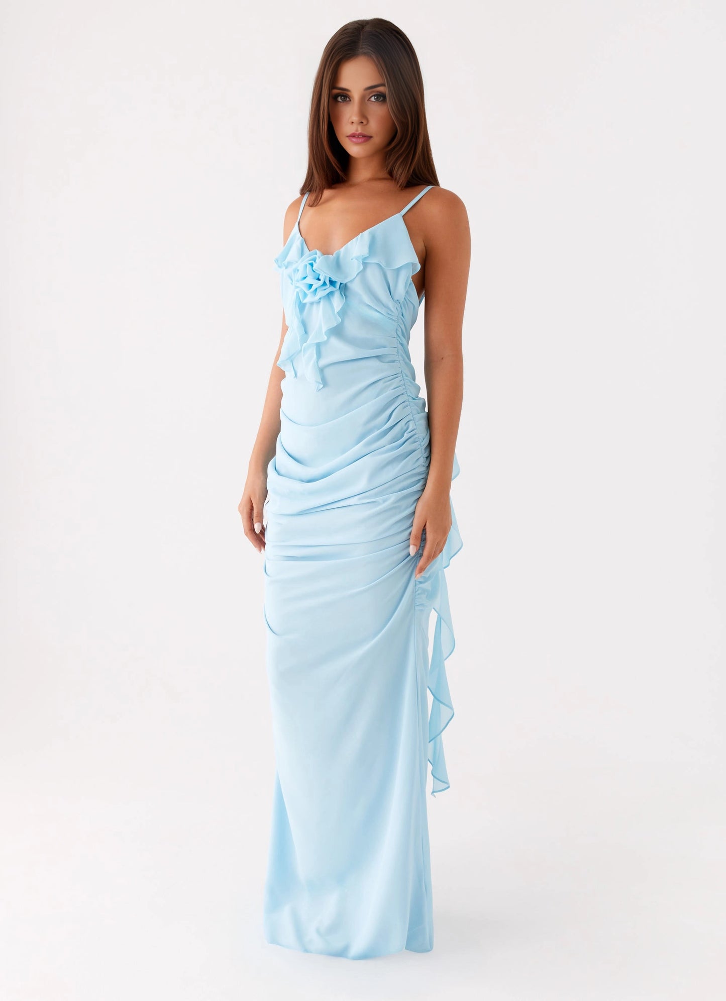 OKBBN's elegant and soft V-neck design is slim fitting with ruffled details, accentuating the silhouette for a more dynamic and elegant Prom Dresses