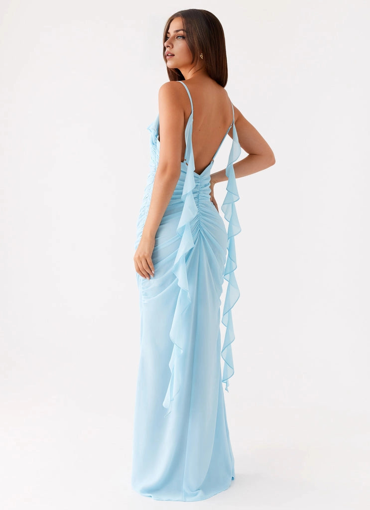 OKBBN's elegant and soft V-neck design slim fit ruffle edge silhouette Prom Dresses
