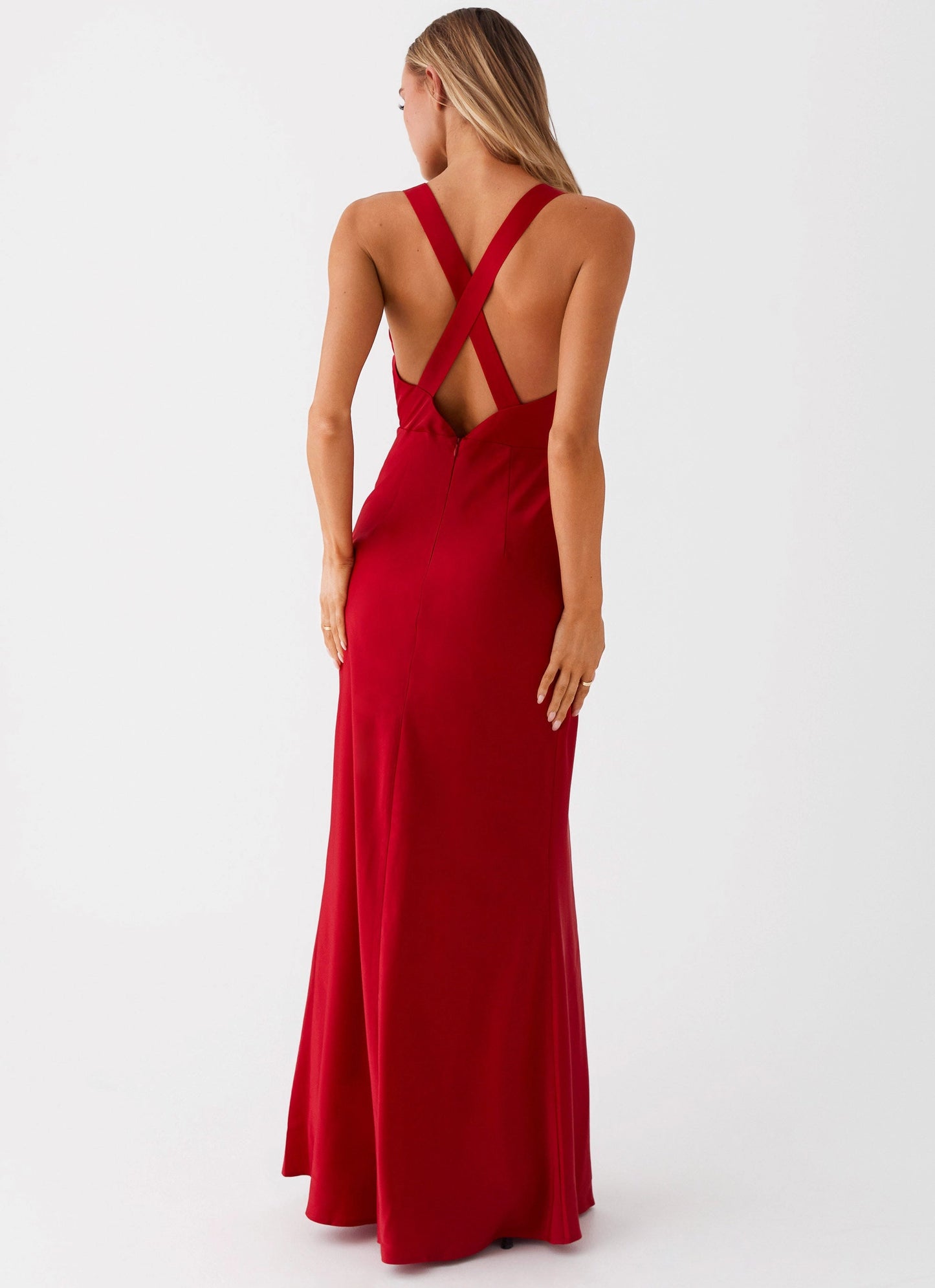 OKBBN's elegant low V-neck shoulder straps with bold back cross lines, smooth silhouette Prom Dresses