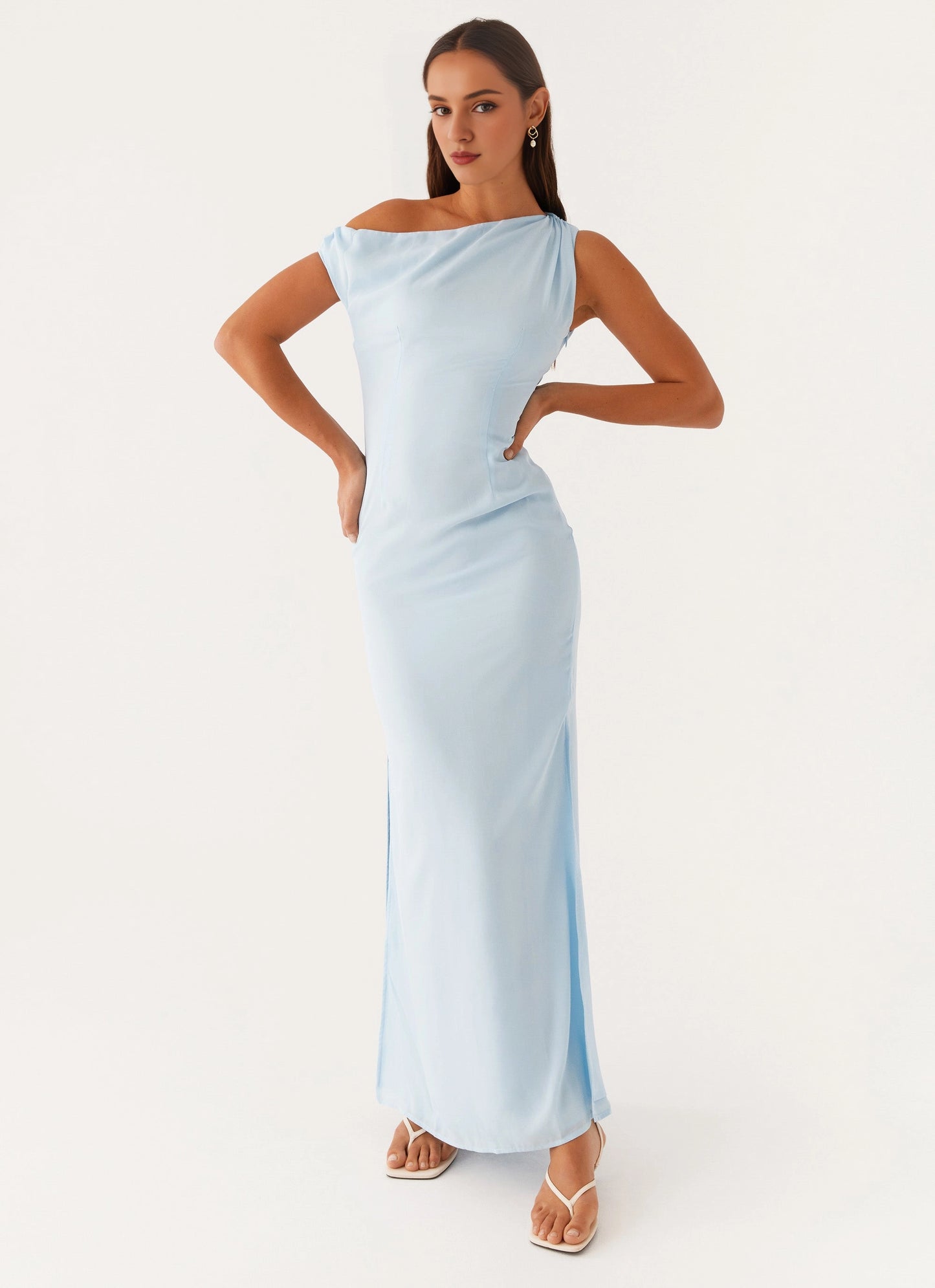 OKBBN's elegant pleated silhouette and charming off shoulder side slit Prom Dresses