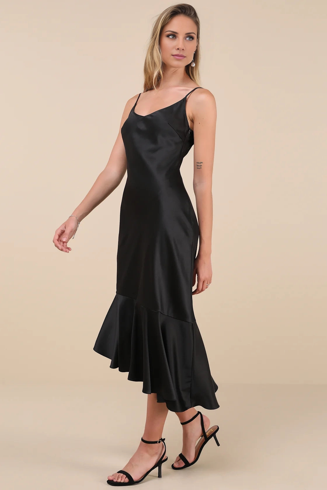 OKBBN's elegant satin asymmetric layered medium length Homecoming Dresses