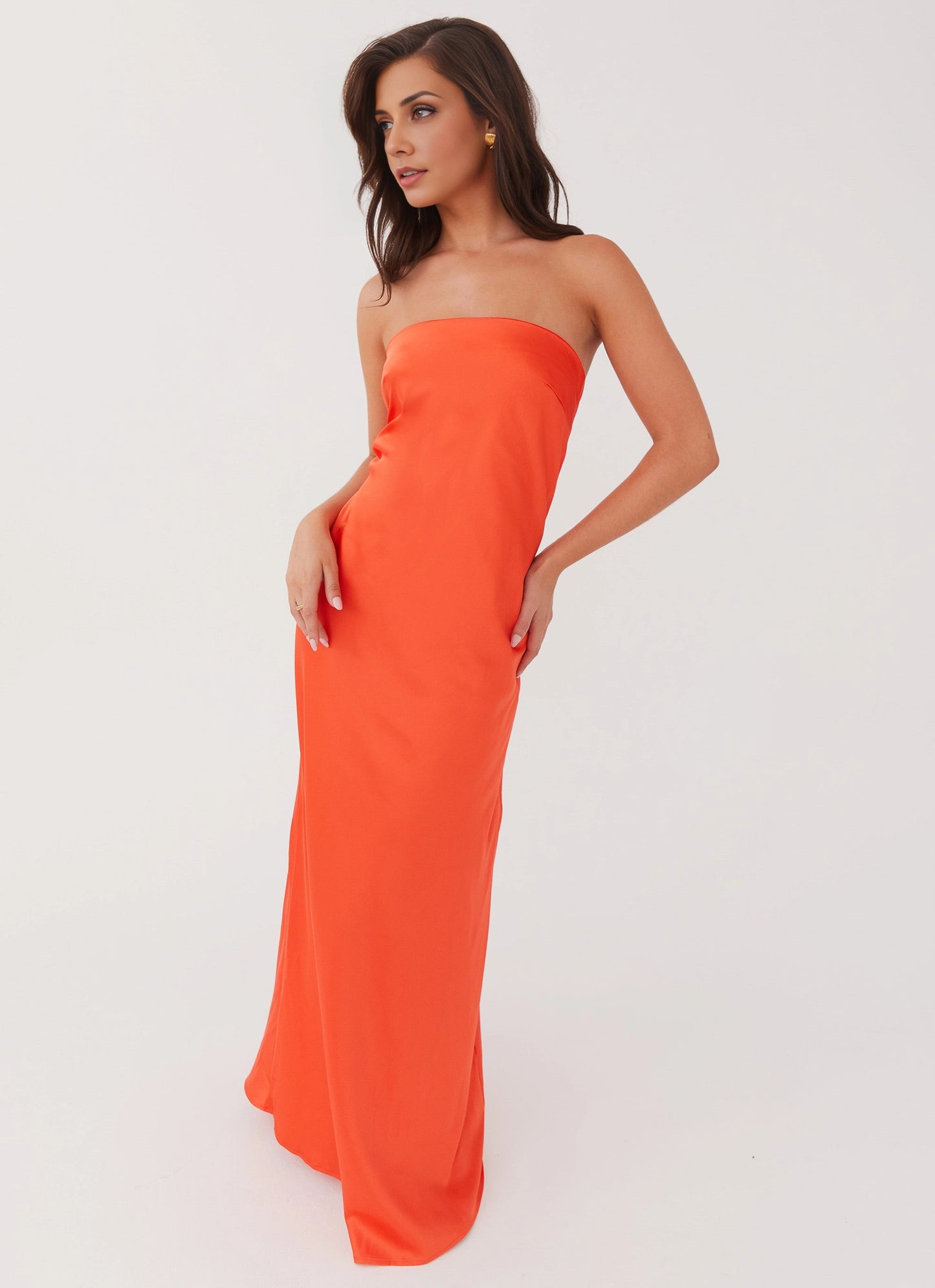 OKBBN's elegant satin silhouette with loose off shoulder neckline and smooth contour Prom Dresses