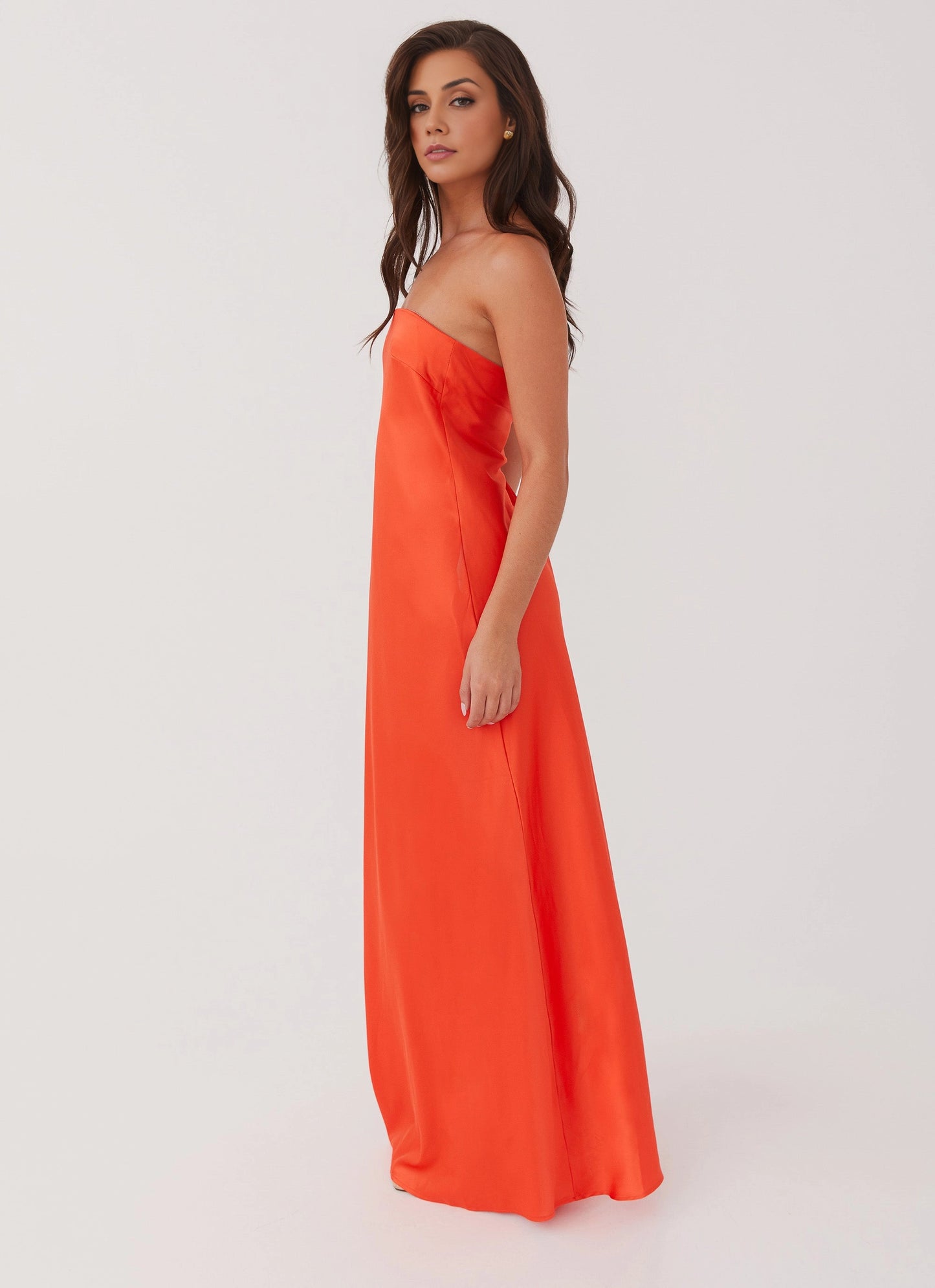 OKBBN's elegant satin silhouette with loose off shoulder neckline and smooth contour Prom Dresses