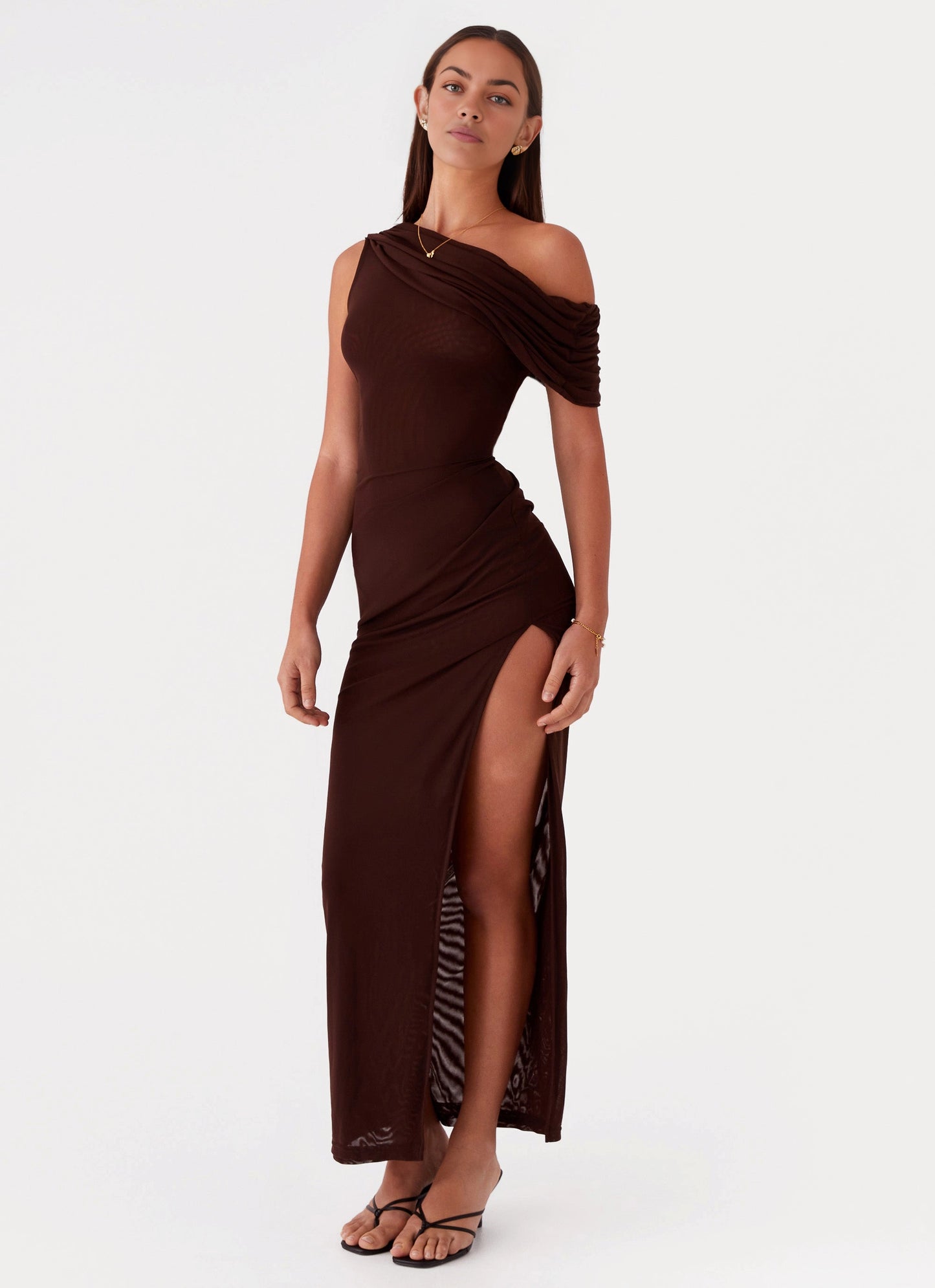 OKBBN's exquisite and charming single shoulder collar, semi transparent fabric, single shoulder hanging Prom Dresses