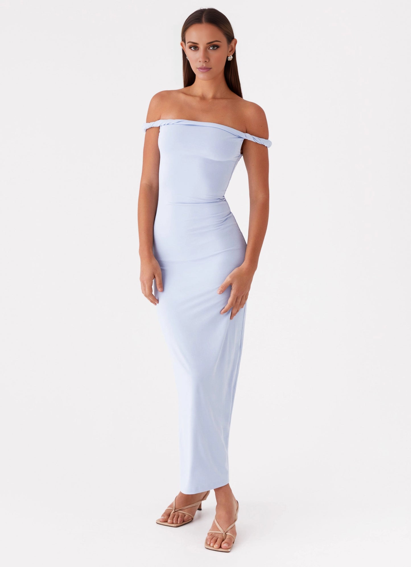 OKBBN's exquisite off shoulder twist detail elastic fabric highlights the graceful figure Prom Dresses