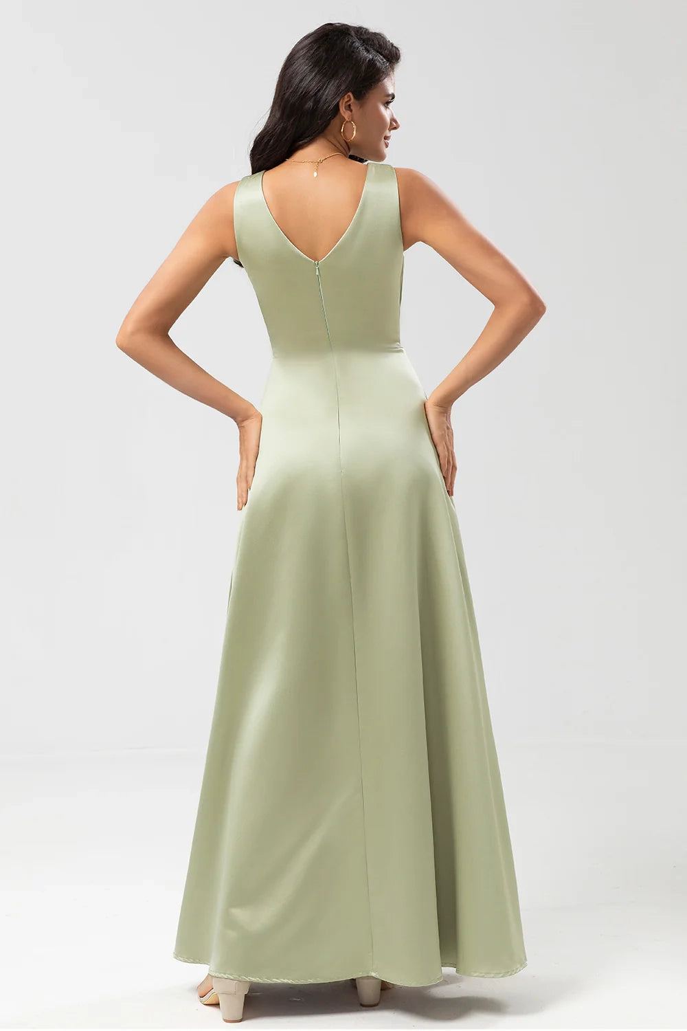 OKBBN's eye-catching A-line floor sweeping satin Bridesmaid Dresses