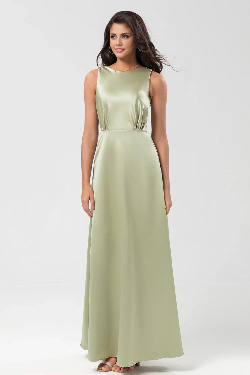 OKBBN's eye-catching A-line floor sweeping satin Bridesmaid Dresses