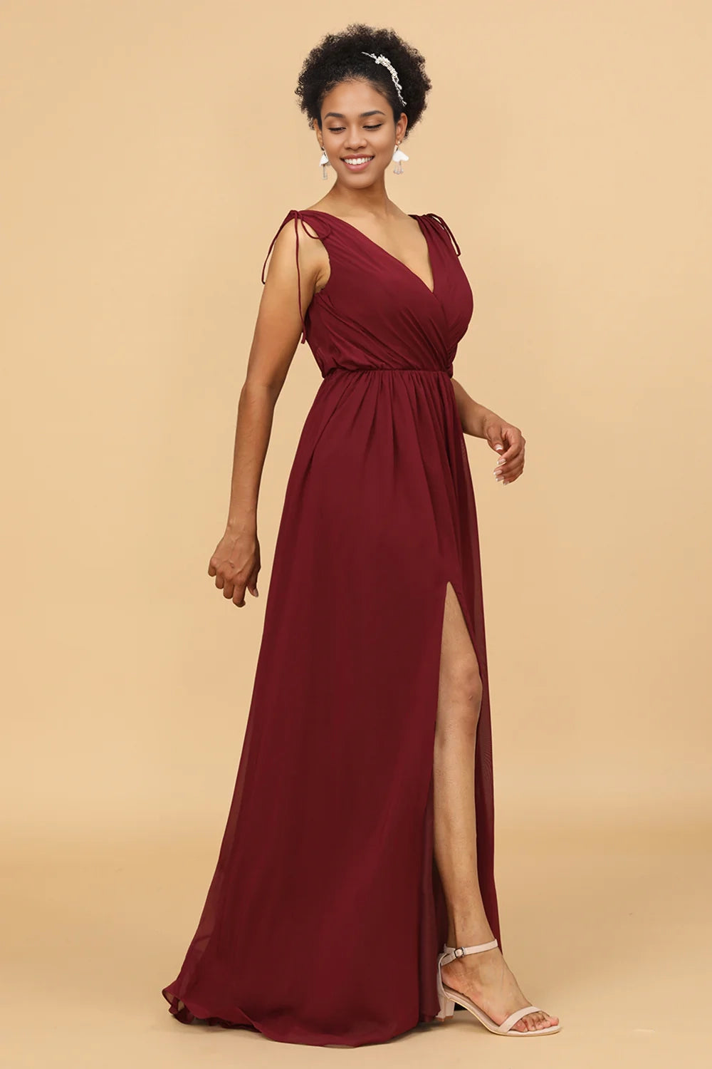 OKBBN's eye-catching V-neck pleated long chiffon Bridesmaid Dresses