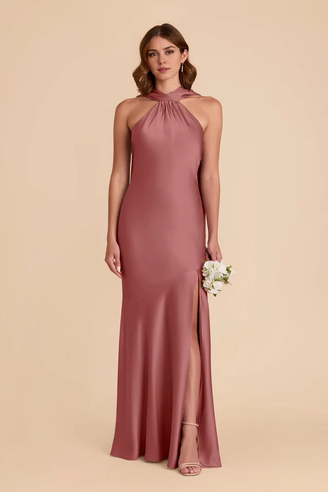 OKBBN's eye-catching floor exposed back fully lined A-line matte satin Prom Dresses