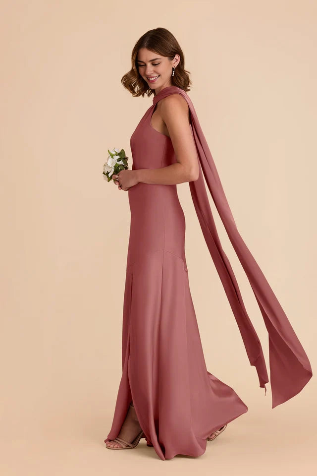 OKBBN's eye-catching floor exposed back fully lined A-line matte satin Prom Dresses