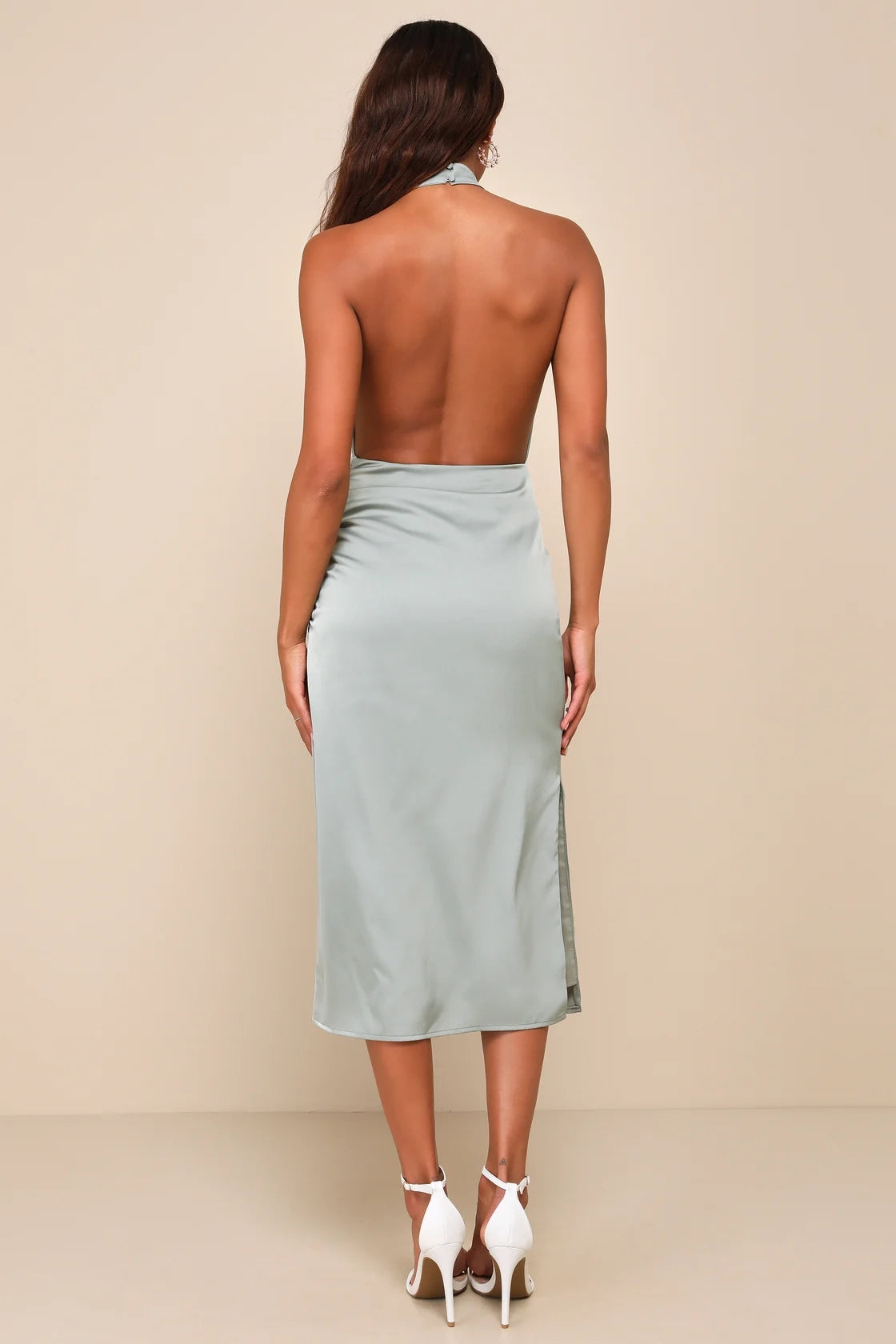 OKBBN's eye-catching satin backless mid length Homecoming Dresses
