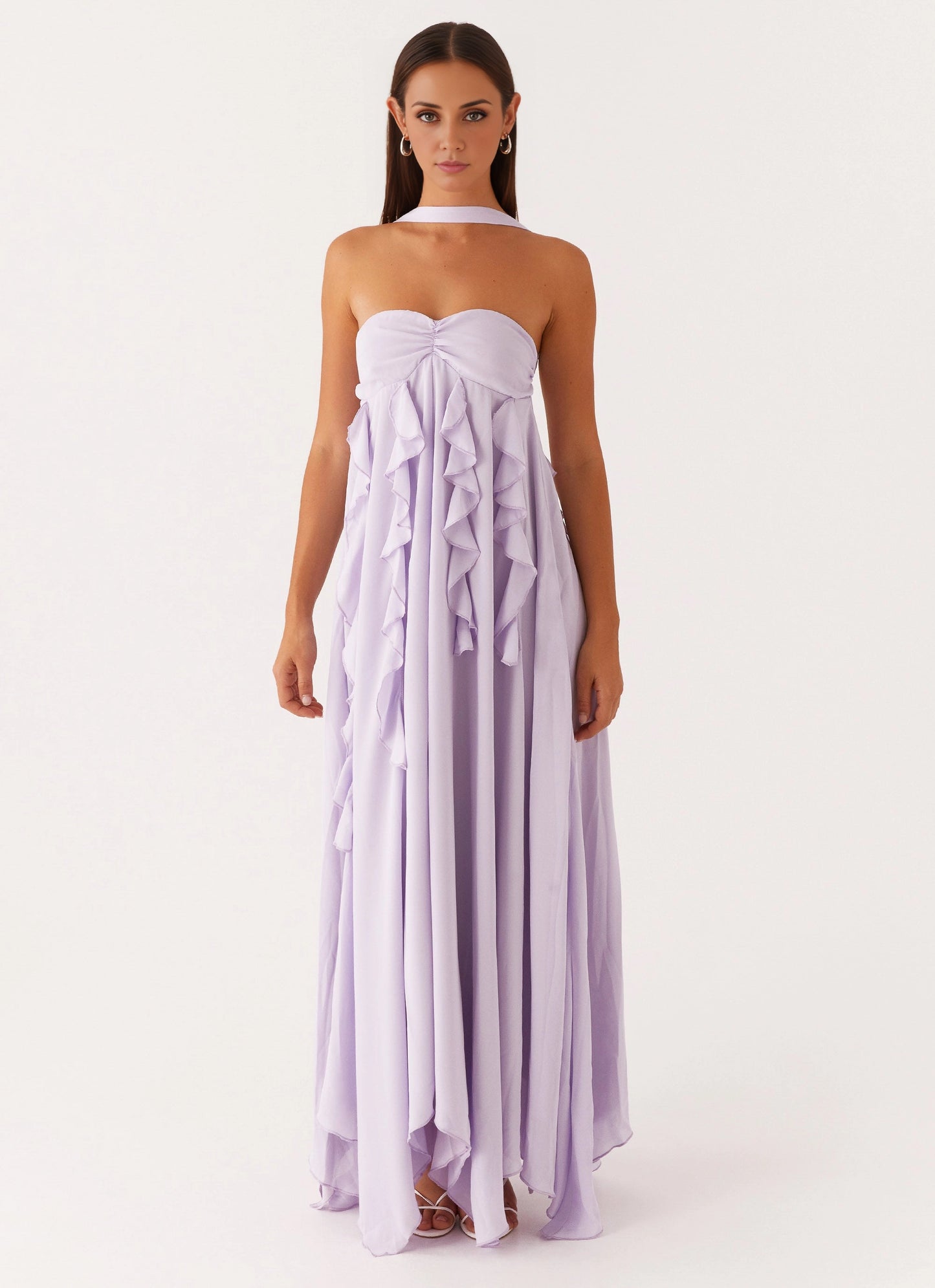 OKBBN's fashionable ruffled edge off shoulder loose cut back strap adjustable Homecoming Dresses