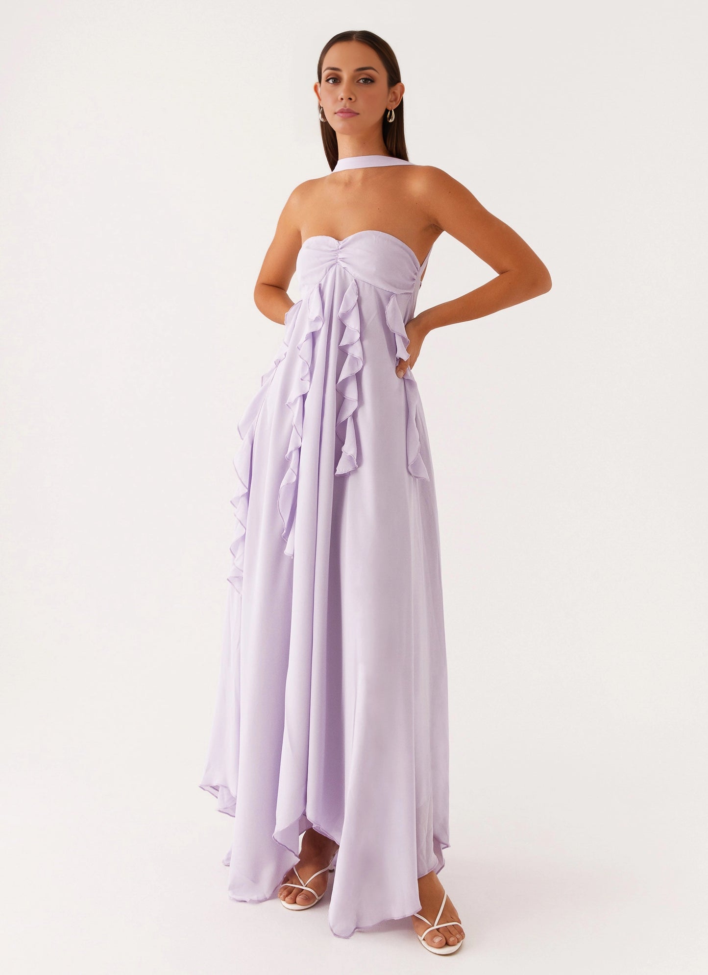 OKBBN's fashionable ruffled edge off shoulder loose cut back strap adjustable Homecoming Dresses