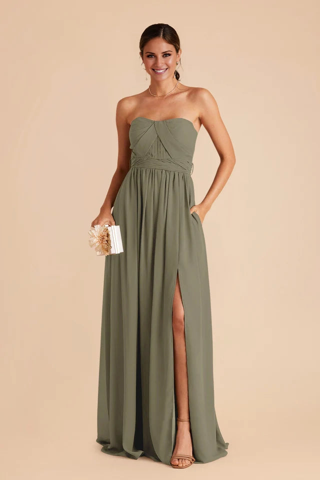 OKBBN's flowing strapless neckline and adjustable shoulder straps fit Prom Dresses at the waist