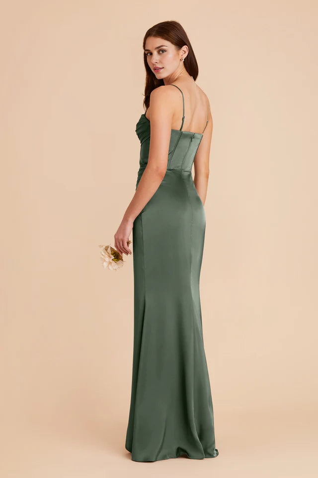 OKBBN's gorgeous and elegant matte satin slit scarf collar with thin shoulder straps, tight corset Prom Dresses