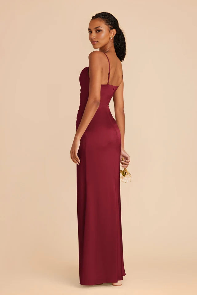 OKBBN's gorgeous thin shoulder strap matte satin scarf with overlapping slits and full lining Prom Dresses