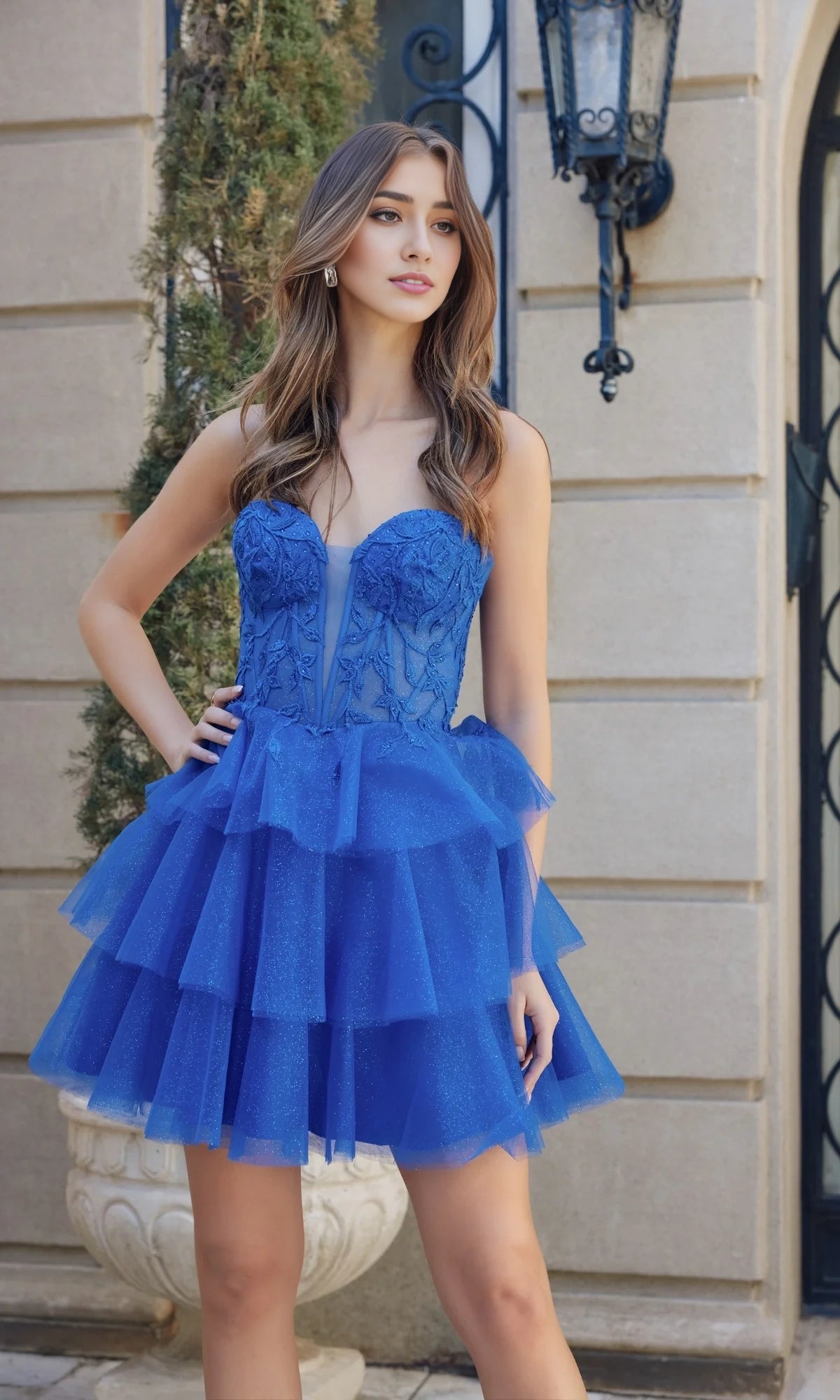 OKBBN's lightweight and elegant off shoulder short A-line see through floral lace corset Homecoming Dresses