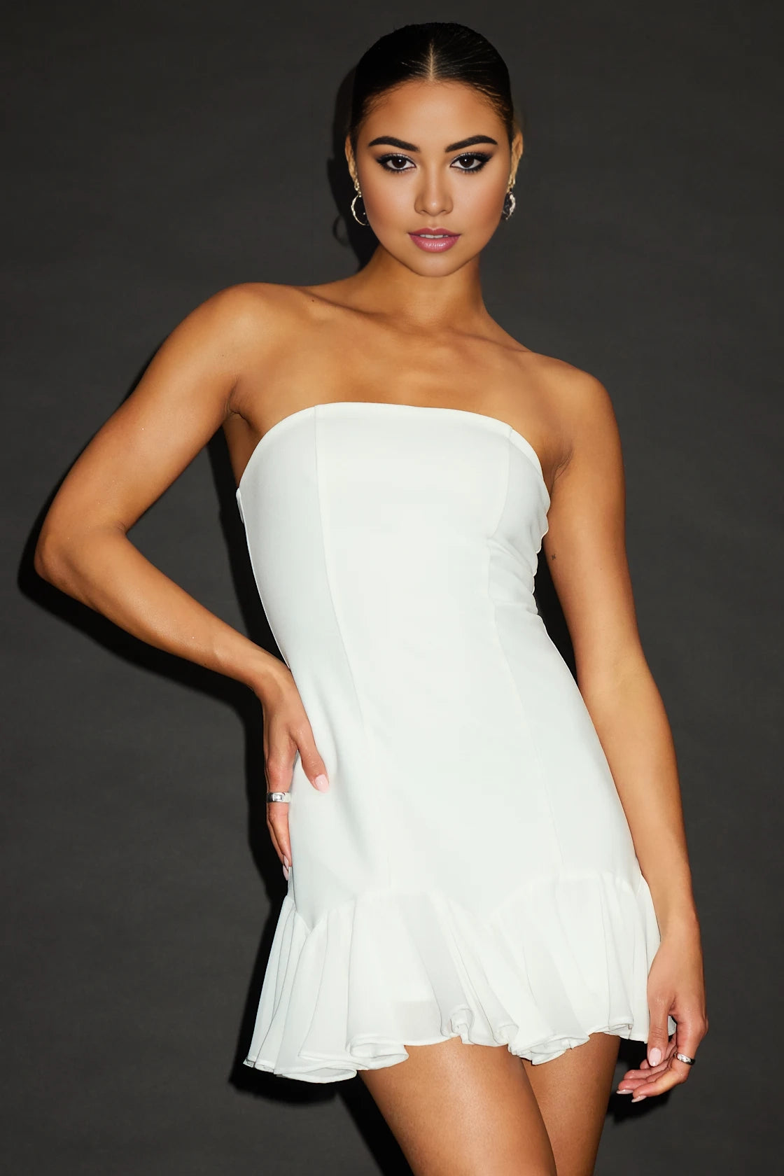 OKBBN's lightweight woven silhouette slim fitting off shoulder corset layered Homecoming Dresses