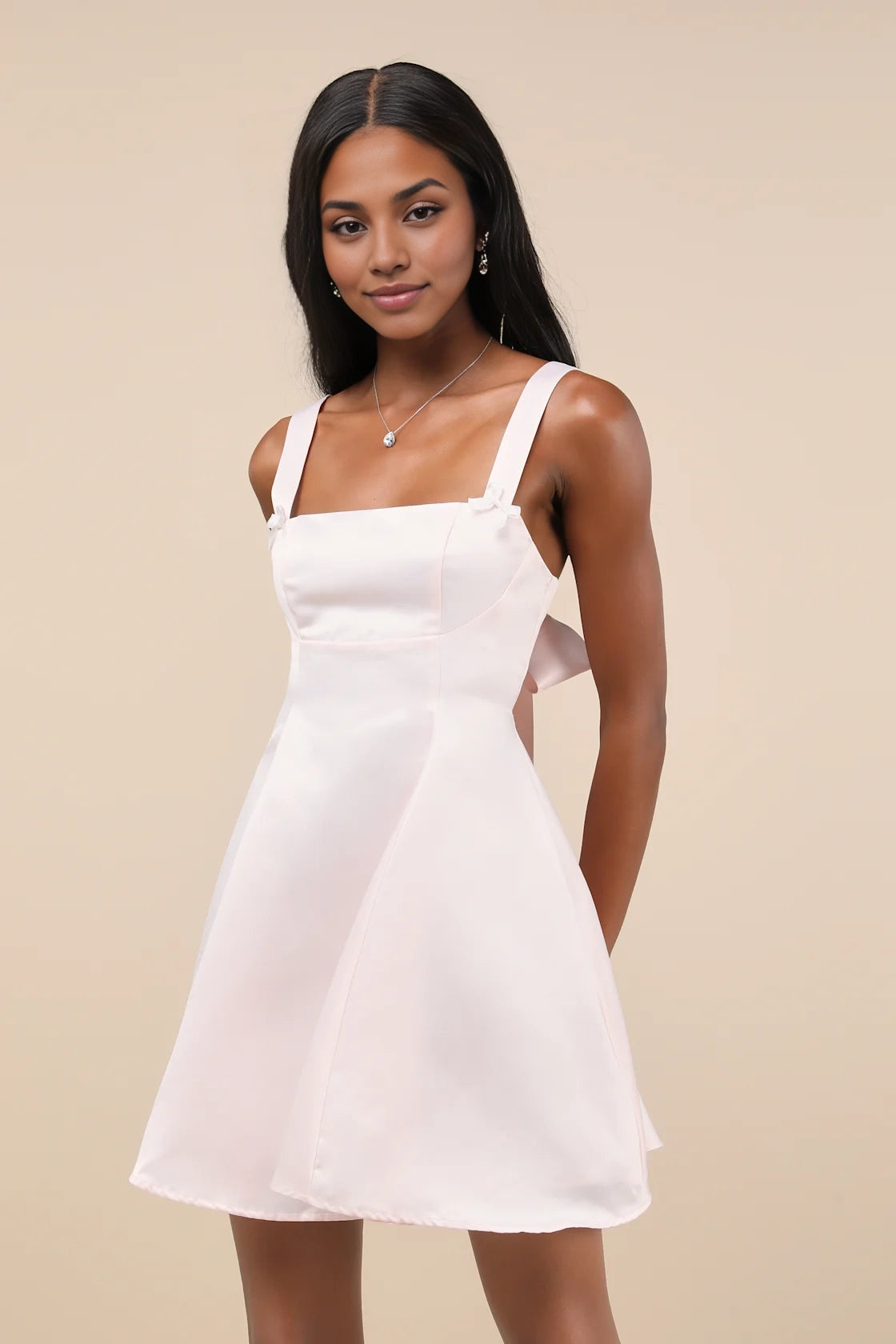 OKBBN's minimalist satin flat neckline slim fitting corset with exposed back and hollowed out Homecoming Dresses
