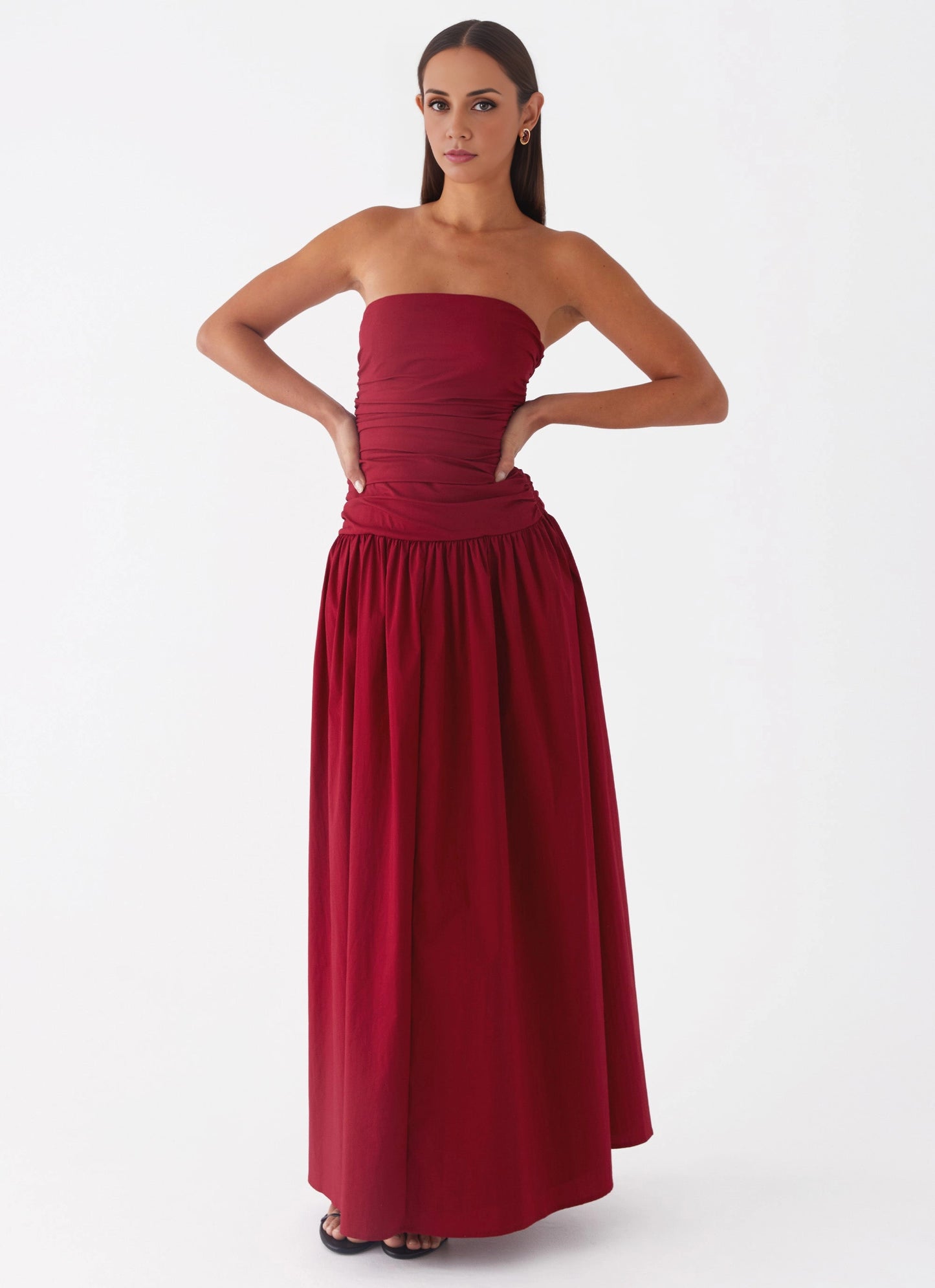 OKBBN's relaxed and elegant pleated side low waisted flared skirt with graceful silhouette Prom Dresses