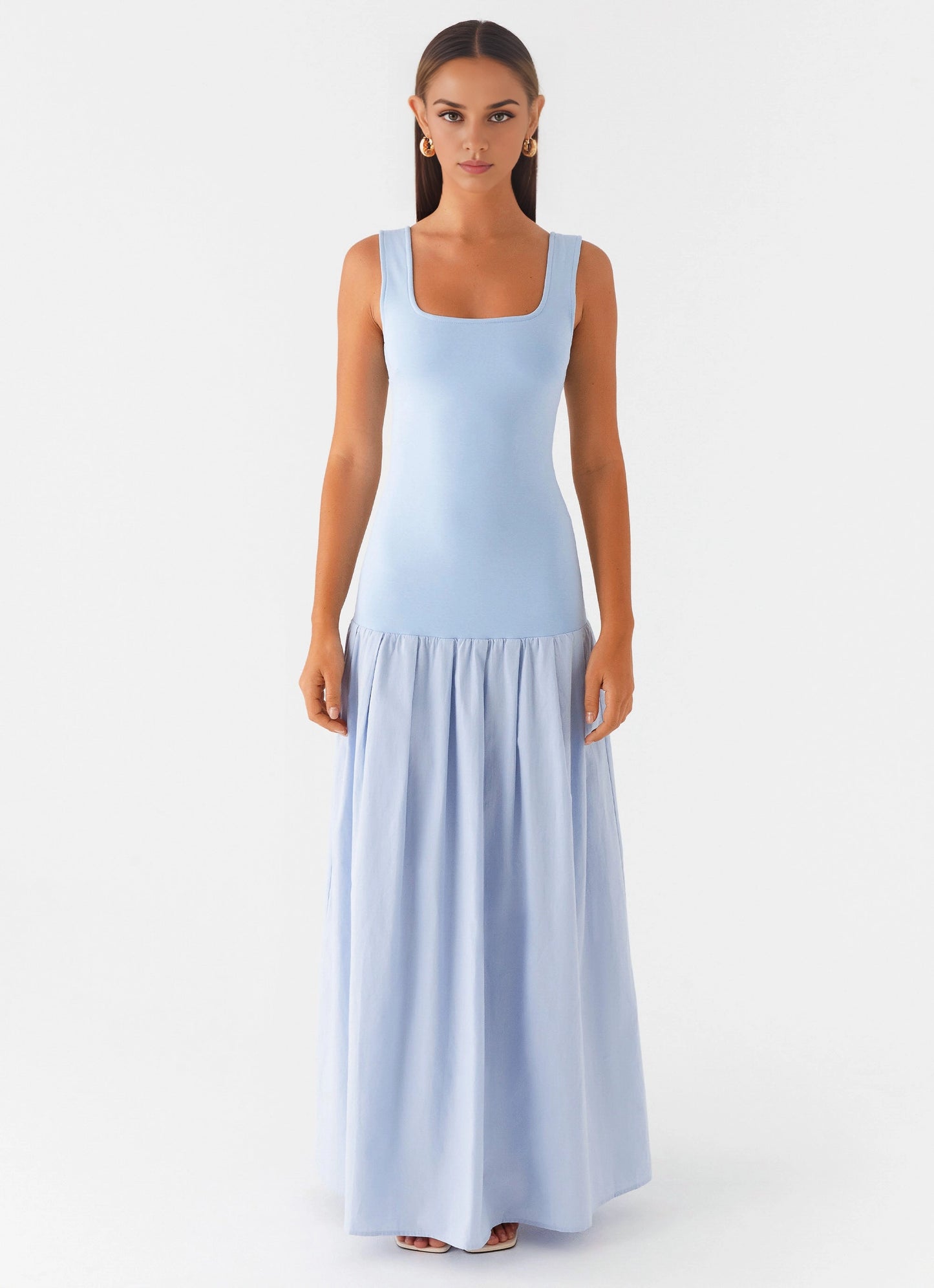 OKBBN's relaxed and elegant square neckline with thick shoulder straps and low waist Prom Dresses