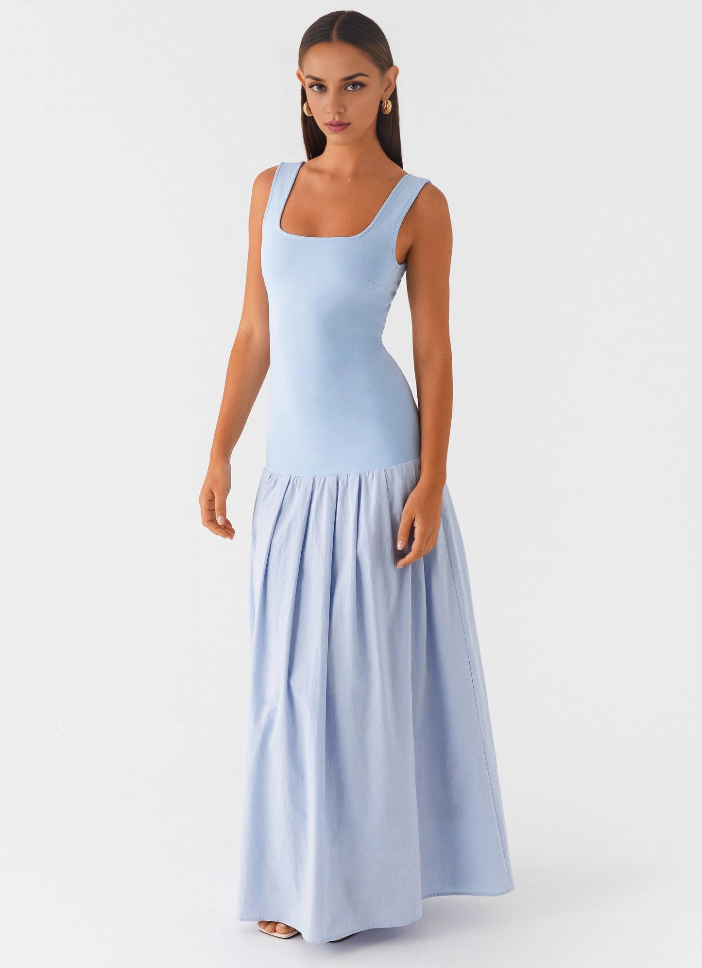 OKBBN's relaxed and elegant square neckline with thick shoulder straps and low waist Prom Dresses