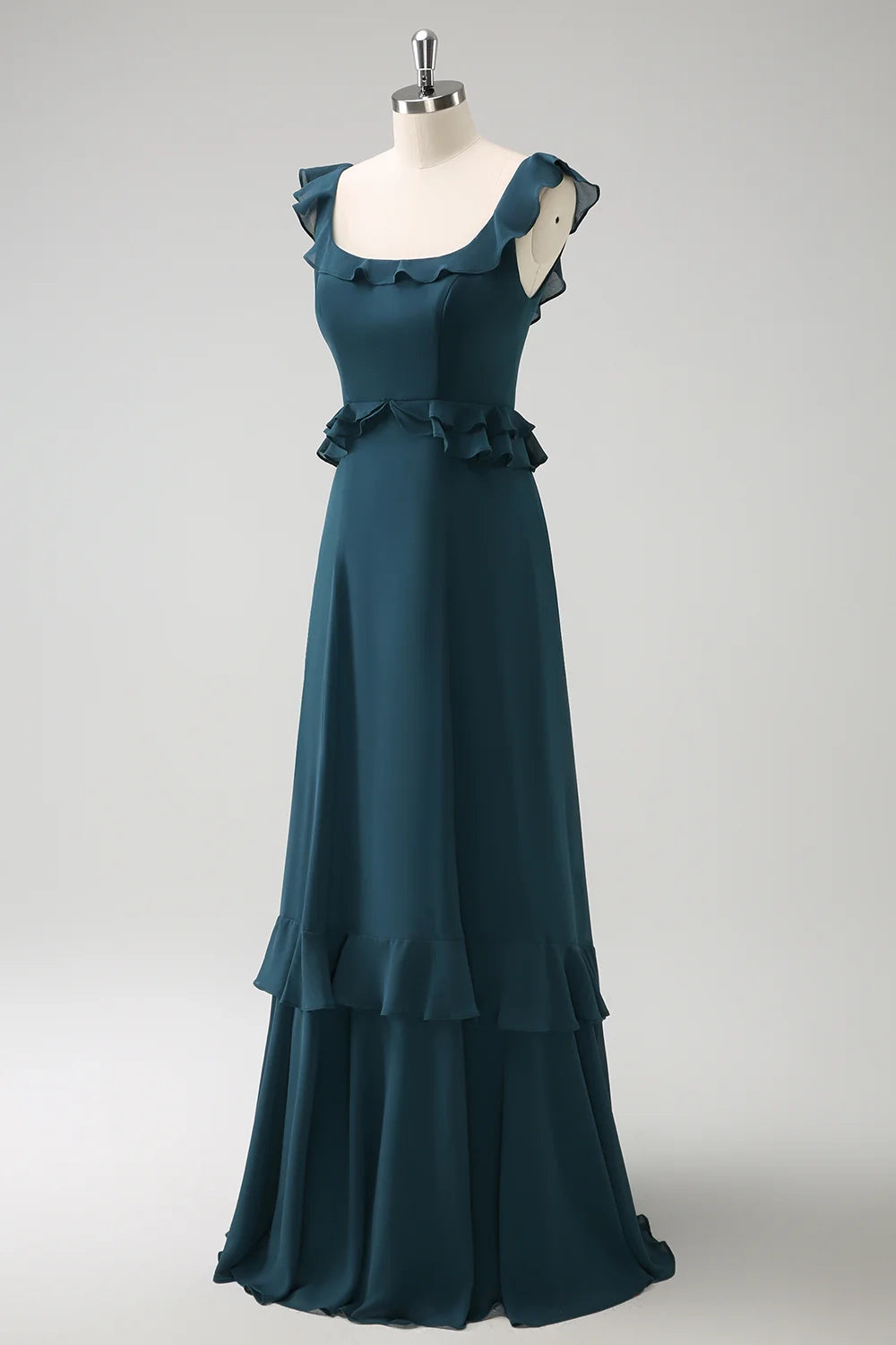 OKBBN's stunning A-line square neck chiffon long pleated Bridesmaid Dresses