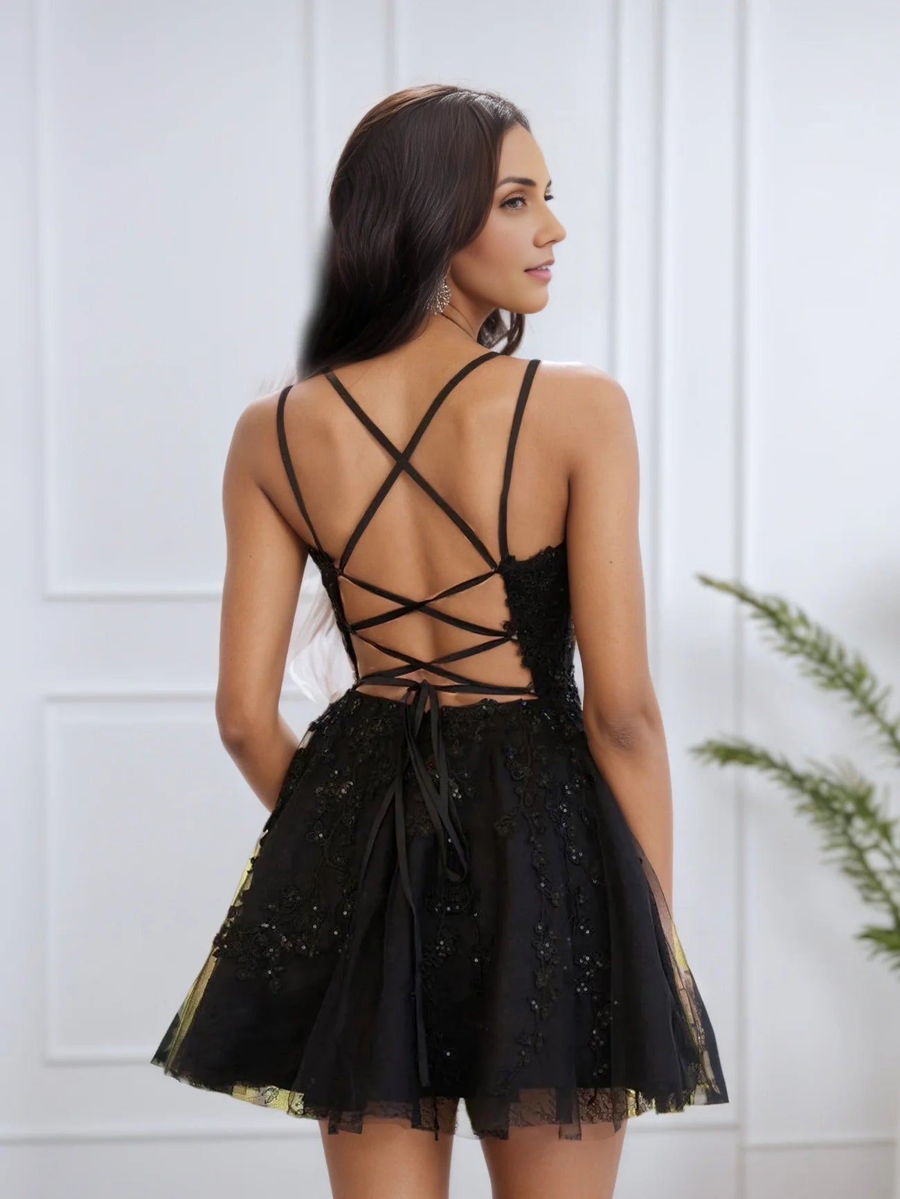 OKBBN's stunning A-shaped thin shoulder strap decal short Homecoming Dresses