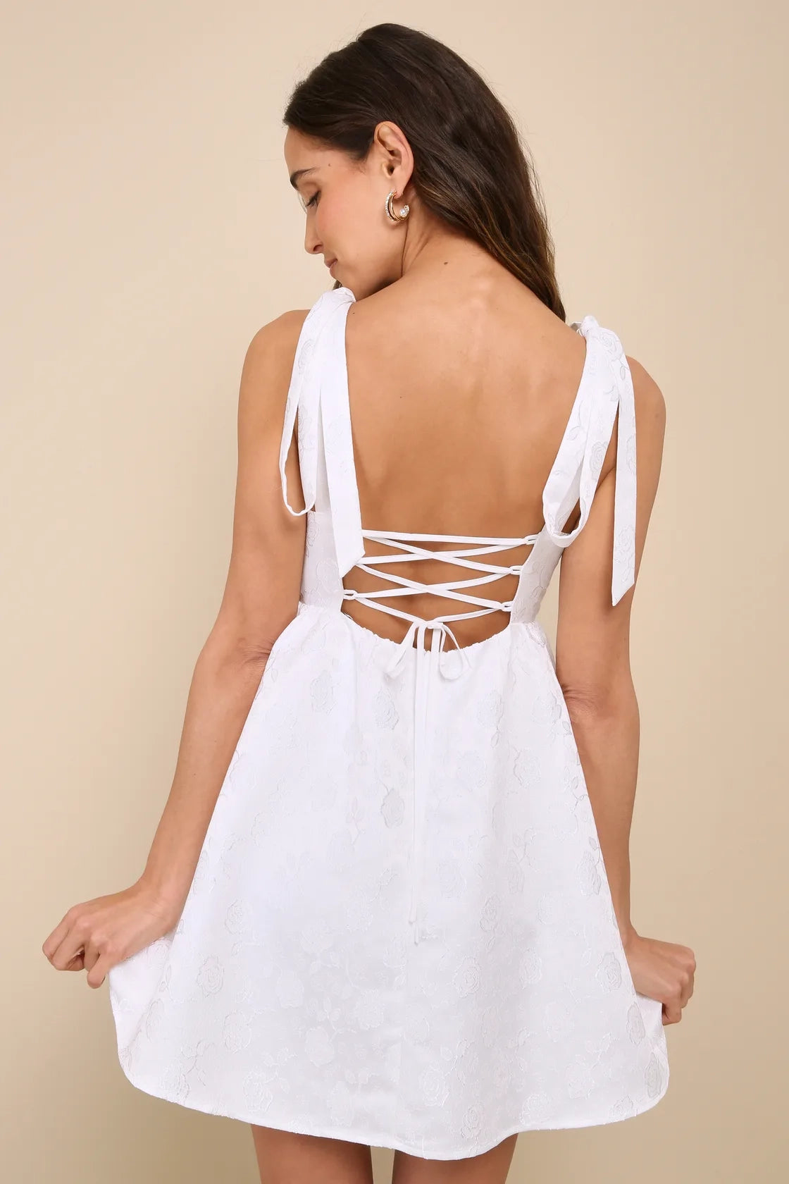 OKBBN's stunning jacquard lace up mini Homecoming Dresses