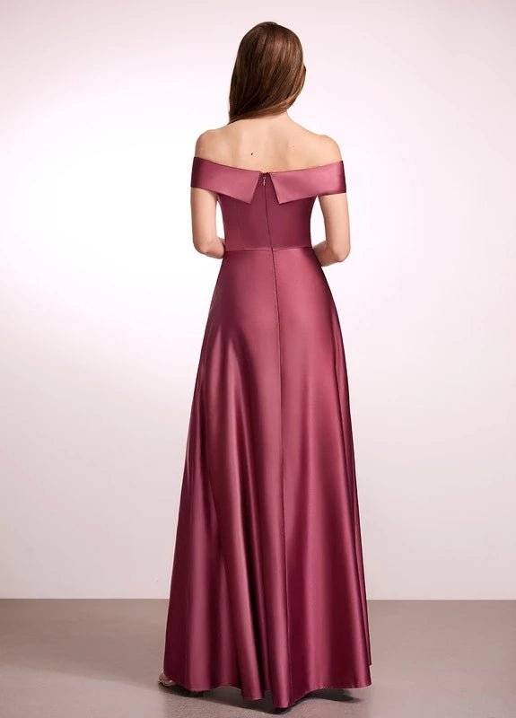 OKBBN's stunning satin off shoulder slit slim fit Prom Dresses