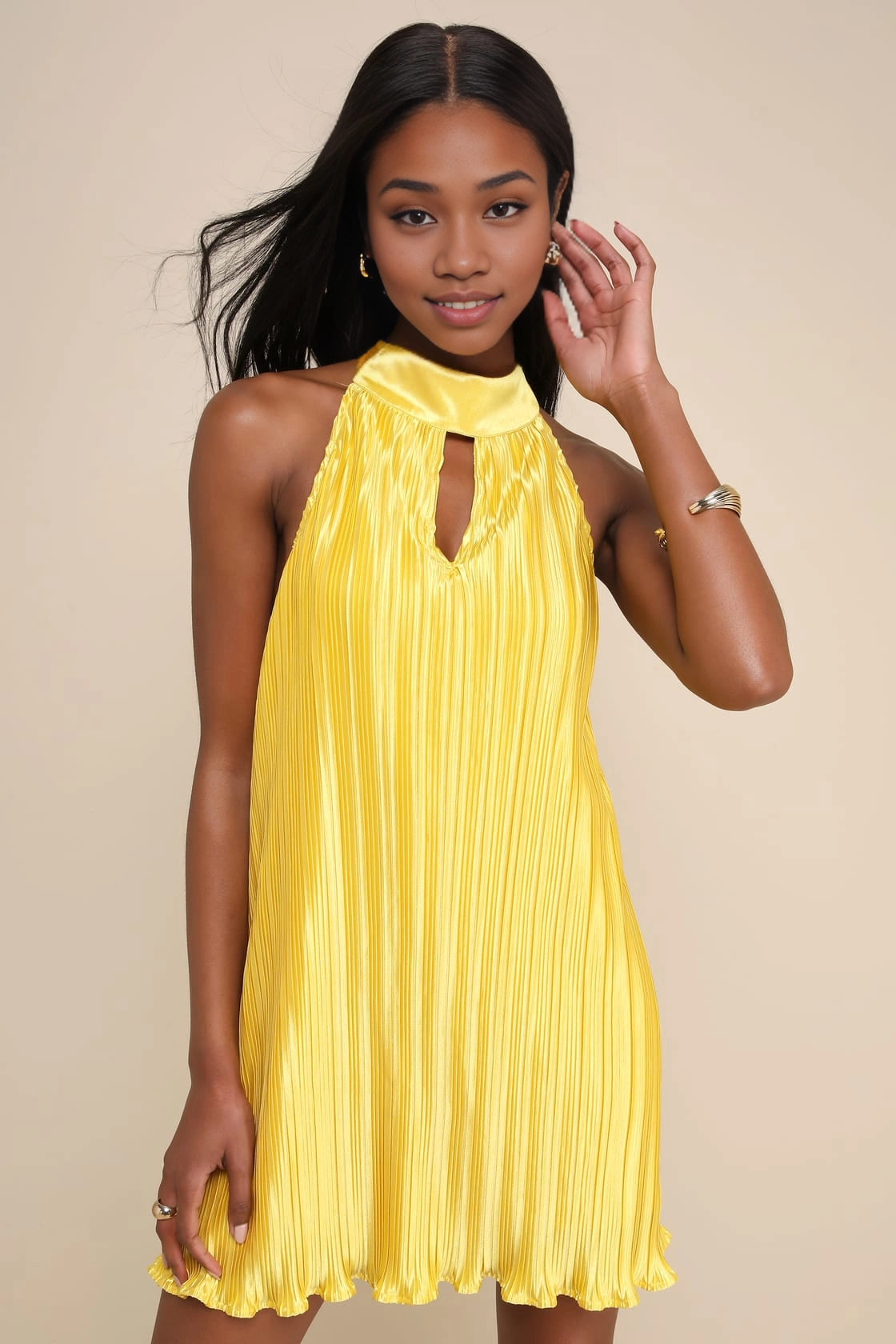 OKBBN's stunning satin pleated stand up collar mini Homecoming Dresses