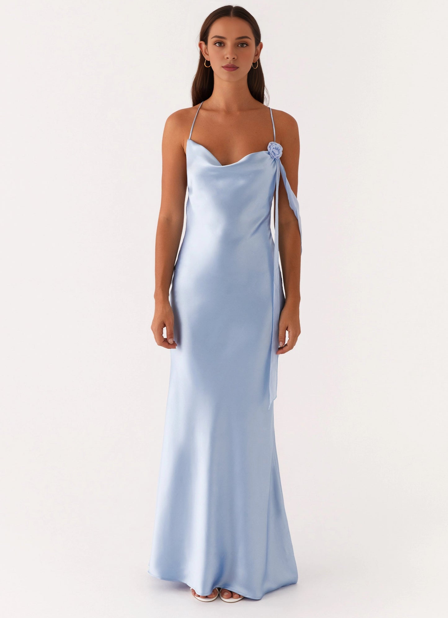 OKBBN's stunning satin smooth hanging neckline with thin shoulder straps Prom Dresses