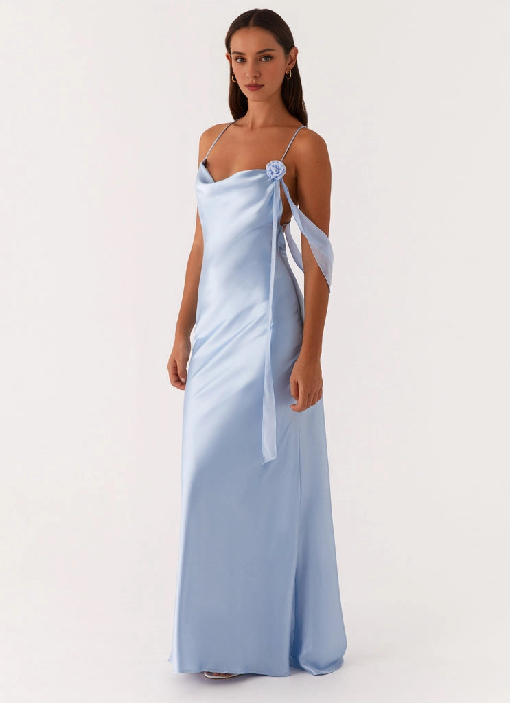 OKBBN's stunning satin smooth hanging neckline with thin shoulder straps Prom Dresses