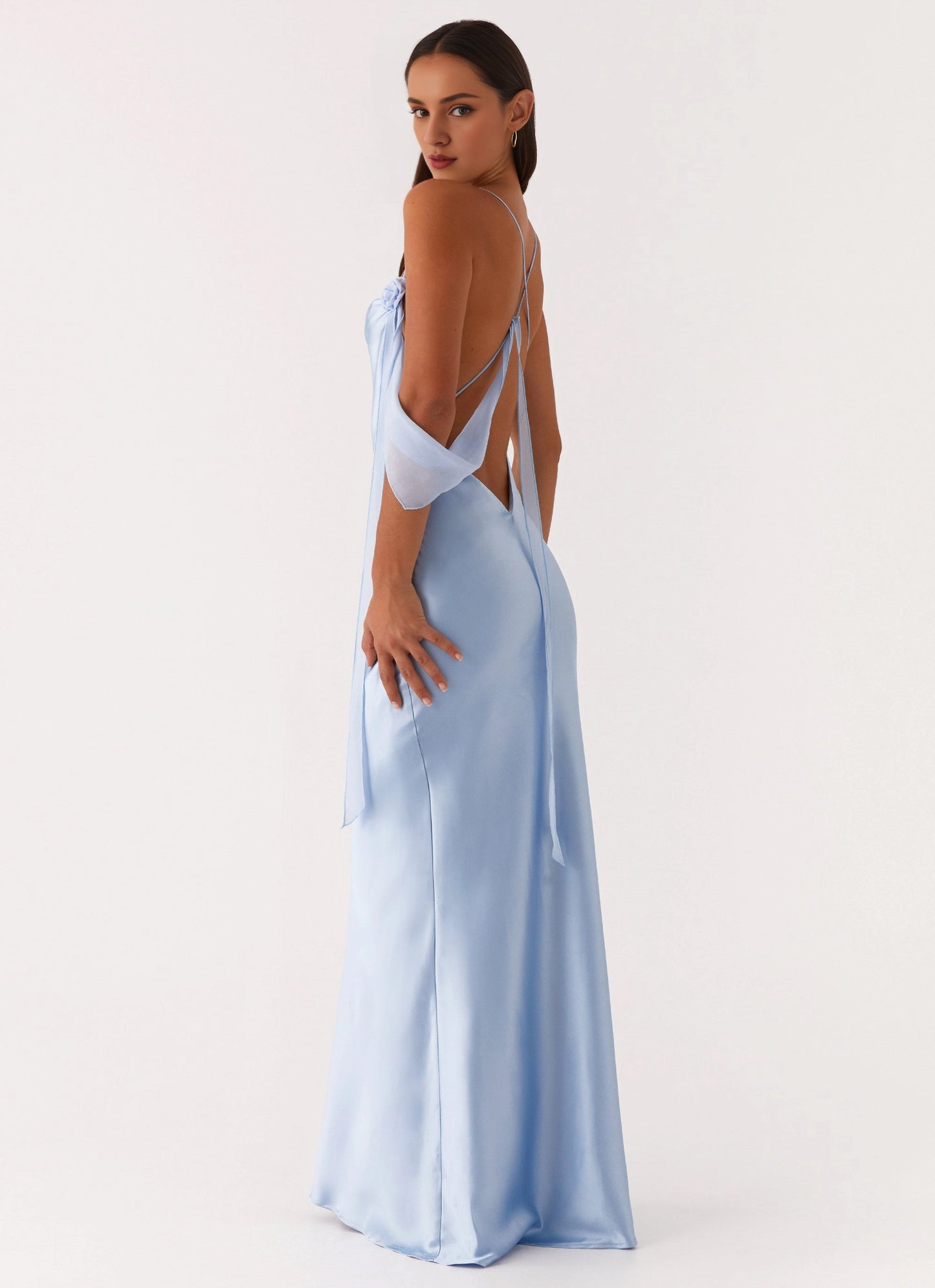 OKBBN's stunning satin smooth hanging neckline with thin shoulder straps Prom Dresses