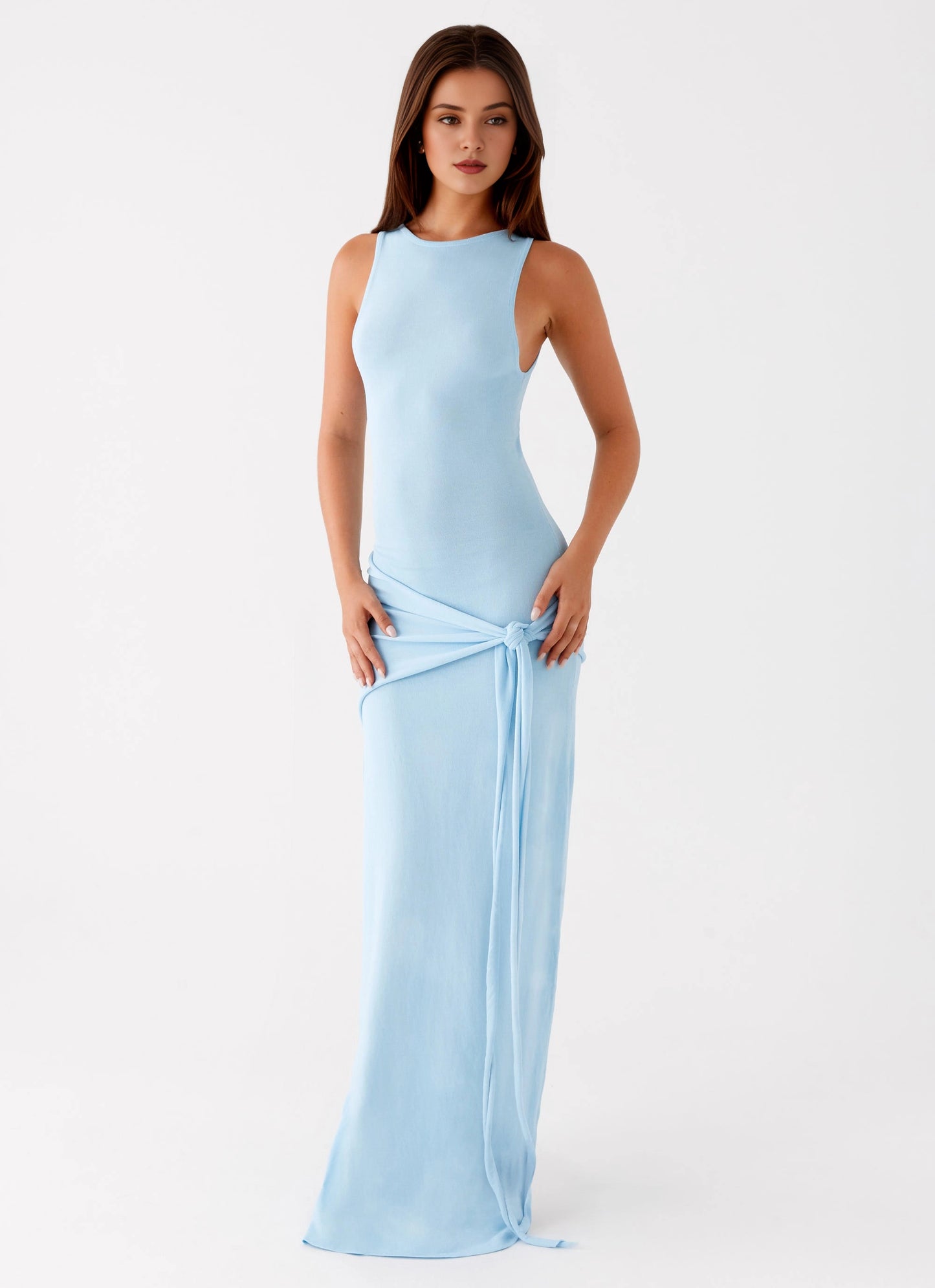 OKBBN's stylish long knit fabric with a high round neck and smooth silhouette Prom Dresses