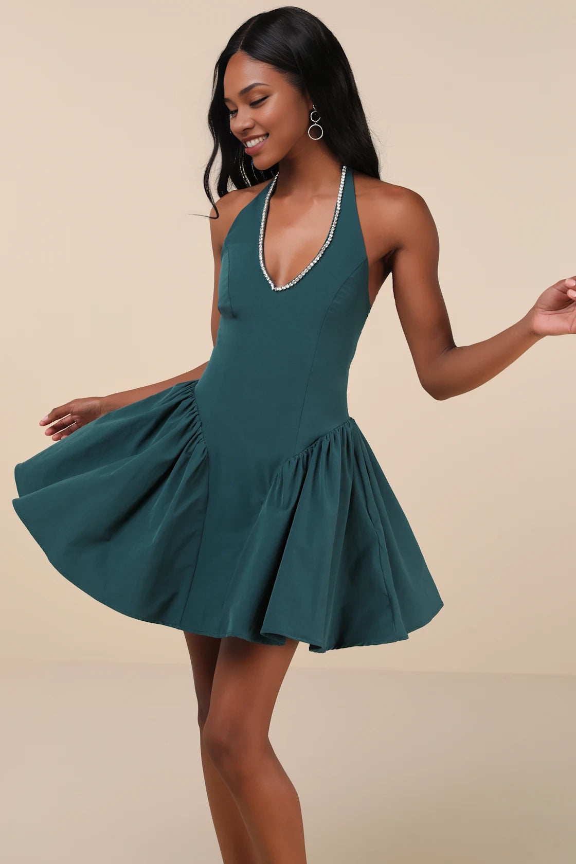 OKBBN's unique hanging neck collar A-line elastic woven Homecoming Dresses