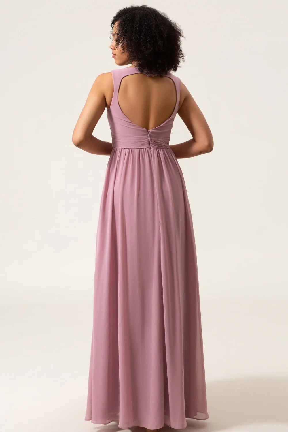 OKBBN's uniquely designed A-shaped long chiffon heart-shaped backless Bridesmaid Dresses