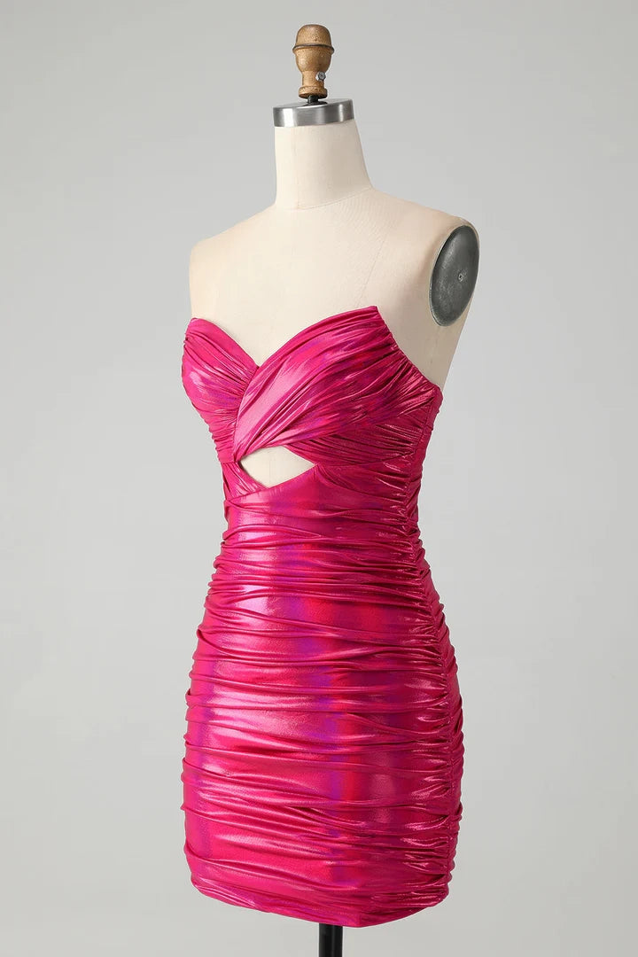 OKBBN's unique strapless keyhole pleated tight fitting Homecoming Dresses