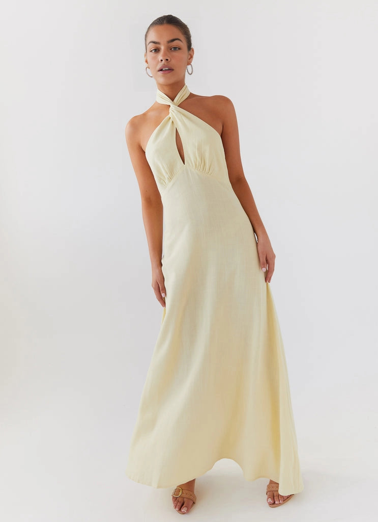 OKBBN beautiful linen backless collar with keyhole cut, backless shoulder Prom Dresses