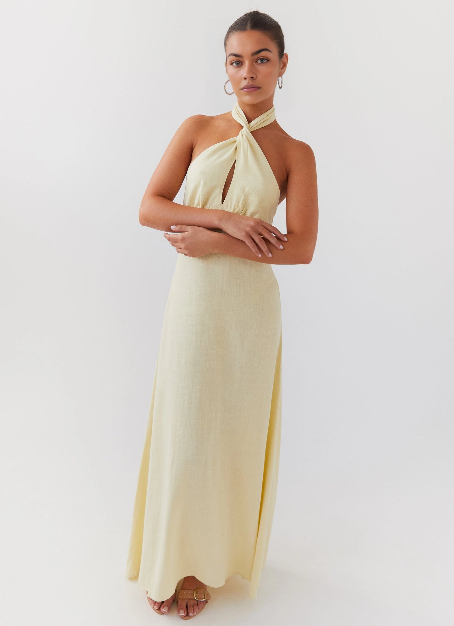 OKBBN beautiful linen backless collar with keyhole cut, backless shoulder Prom Dresses