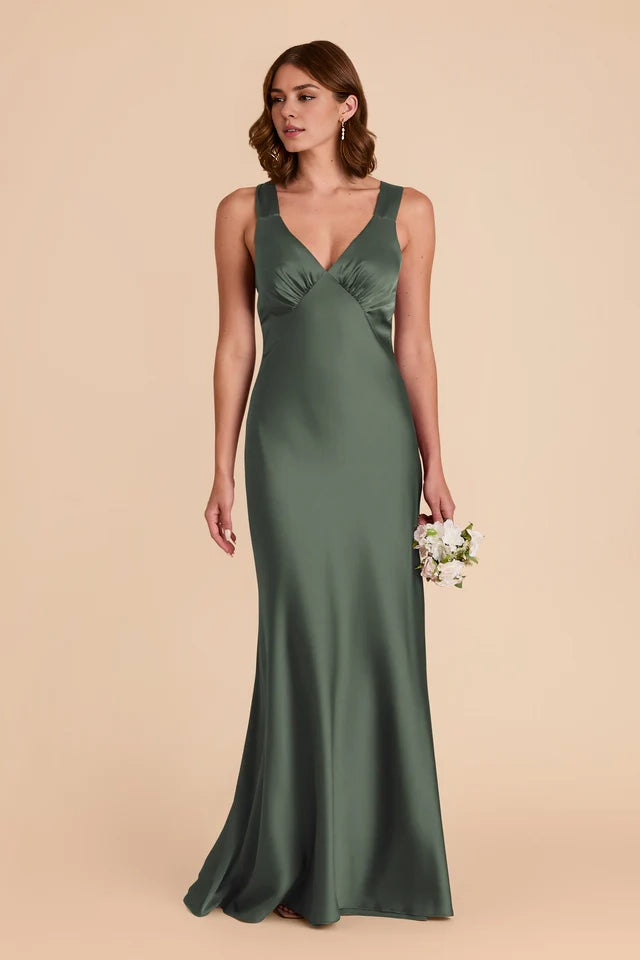 OKBBN charming V-neck chest pleated A-line skirt with crossed back Prom Dresses