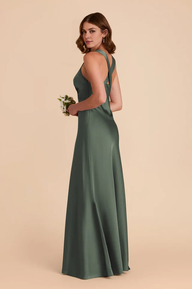 OKBBN charming V-neck chest pleated A-line skirt with crossed back Prom Dresses