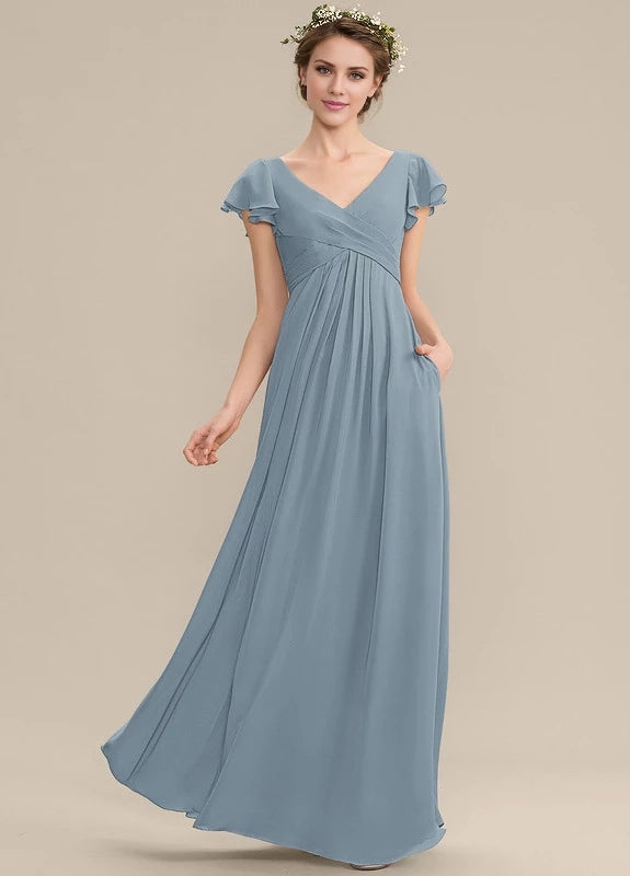 OKBBN charming V-neck long bubble sleeves backless Prom Dresses