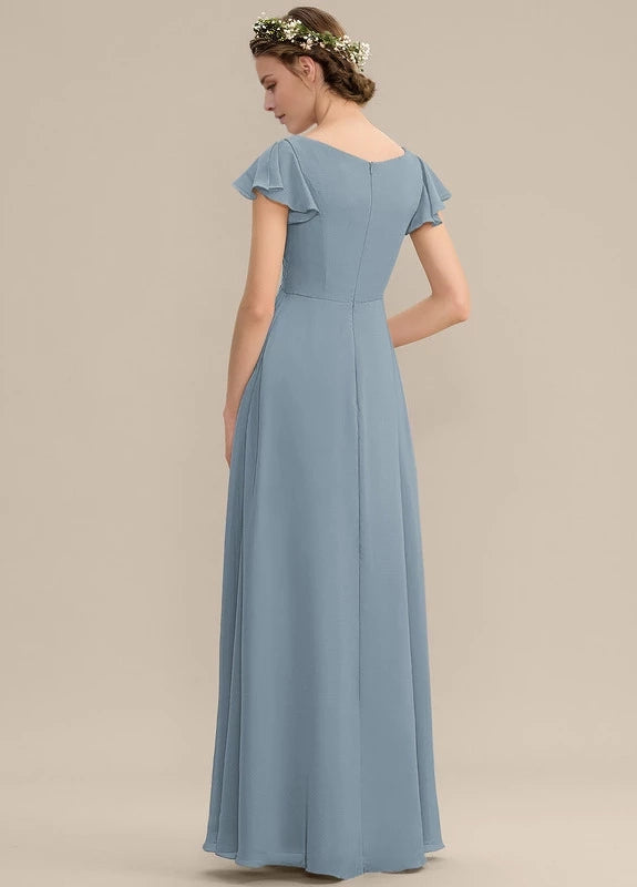 OKBBN charming V-neck long bubble sleeves backless Prom Dresses