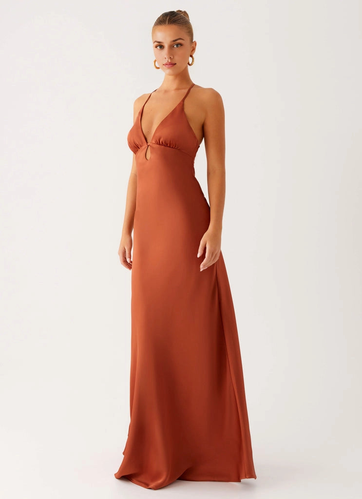 OKBBN charming V-neck pleated chest hem thin shoulder strap low back Prom Dresses