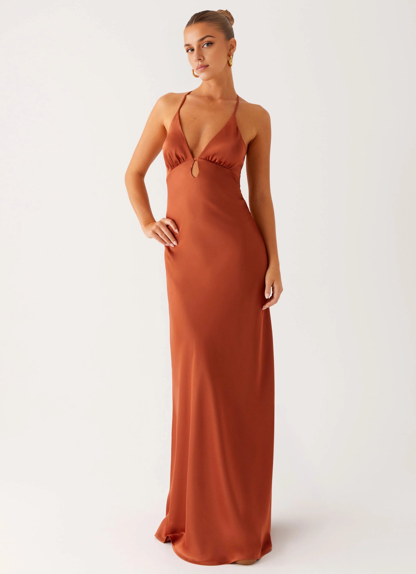 OKBBN charming V-neck pleated chest hem thin shoulder strap low back Prom Dresses