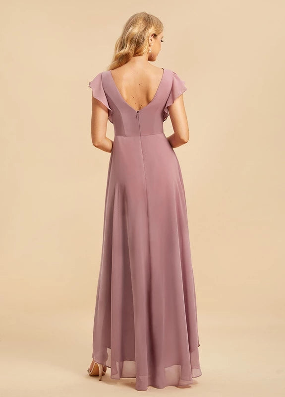 OKBBN charming flowing long bubble sleeves backless Prom Dresses