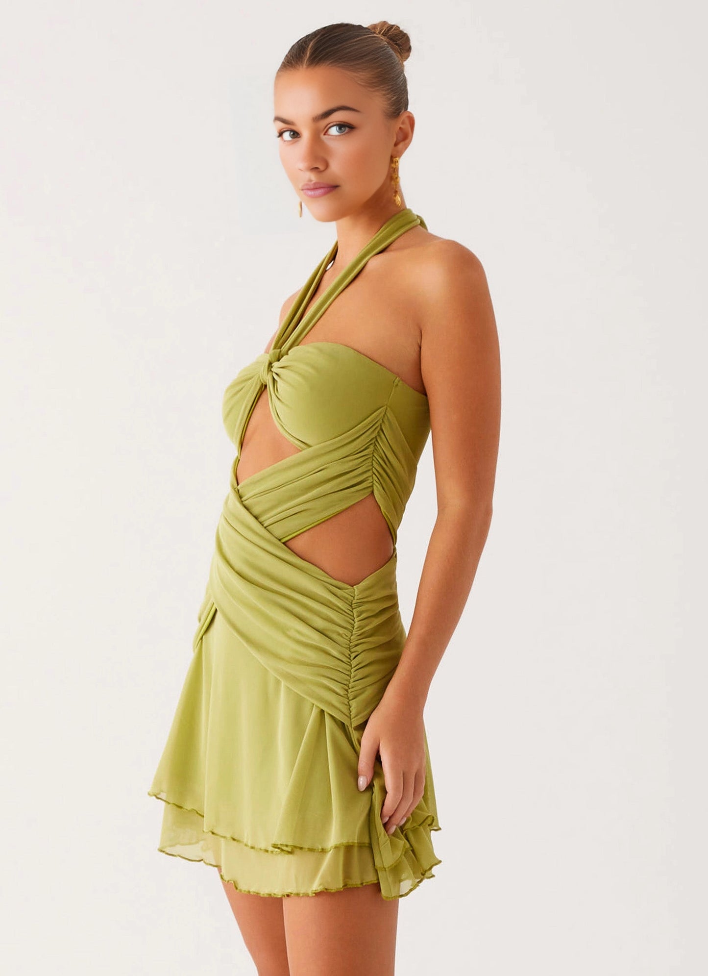 OKBBN charming mini slim fit neck tie with chest slit and small side slit Homecoming Dresses