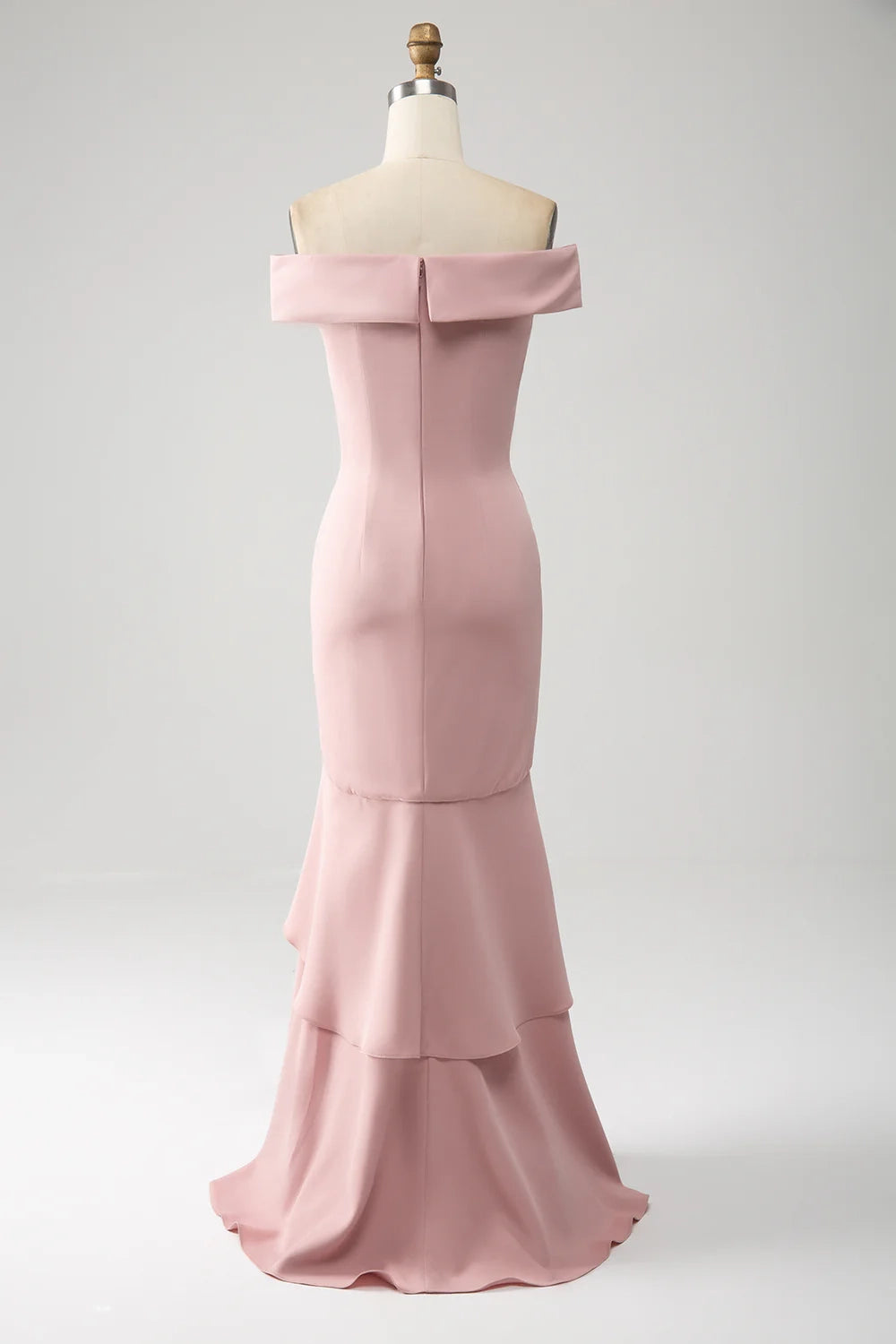 OKBBN charming ruffle trimming, low height, asymmetrical off shoulder Bridesmaid Dresses