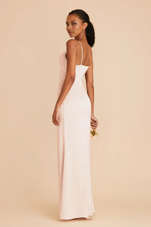 OKBBN charming thin shoulder strap matte satin scarf fully lined with overlapping slits Prom Dresses